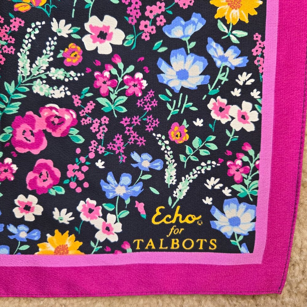 NWOT Echo For Talbots Floral Square Scarf - Picture 6 of 14